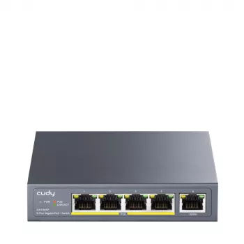 Tīkla slēdzis Cudy GS1005P — 5 portu Gigabit Ethernet ar 4 PoE portiem, 60W kopējā jauda, metāla korpuss, montējams statīvā