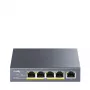 Tīkla slēdzis Cudy GS1005P — 5 portu Gigabit Ethernet ar 4 PoE portiem, 60W kopējā jauda, metāla korpuss, montējams statīvā