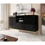 ABETO kumode uz zelta krāsas tērauda rāmis 150x42x90 melns/melns glancēts
