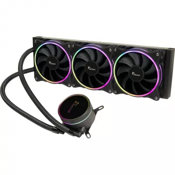 Viss vienā šķidruma dzesētājs INTER-TECH LC-360 RGB — 12 cm ventilators, hidrauliskais gultnis, melns