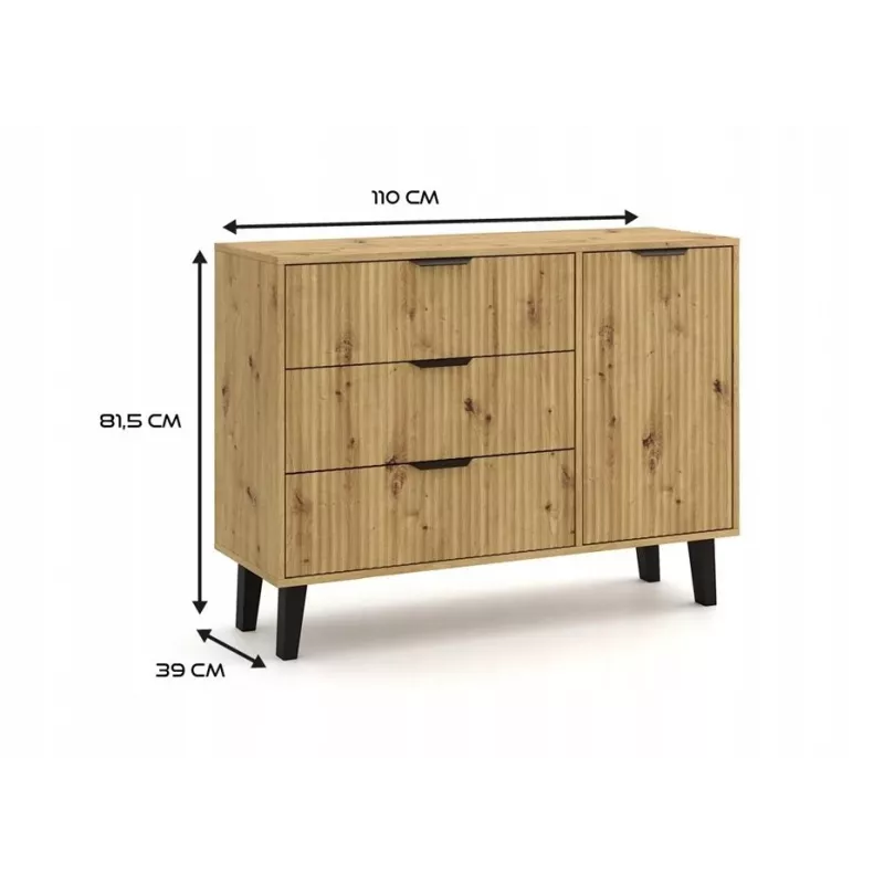 SCANDI 1D3S plāns ozols ARTISAN kumode