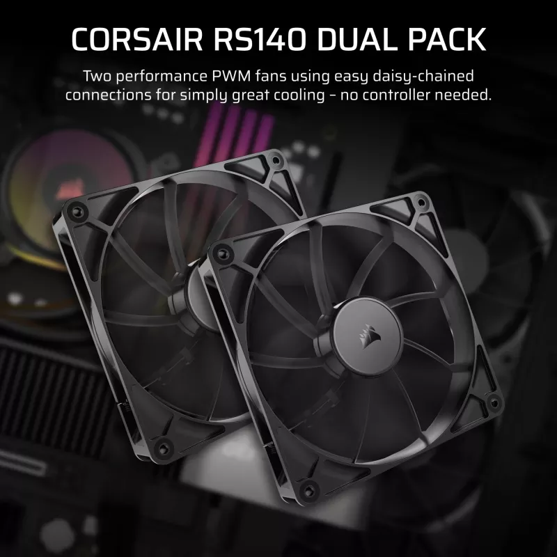 Corsair RS140 140 mm korpusa ventilators 2 iepakojumā Melns