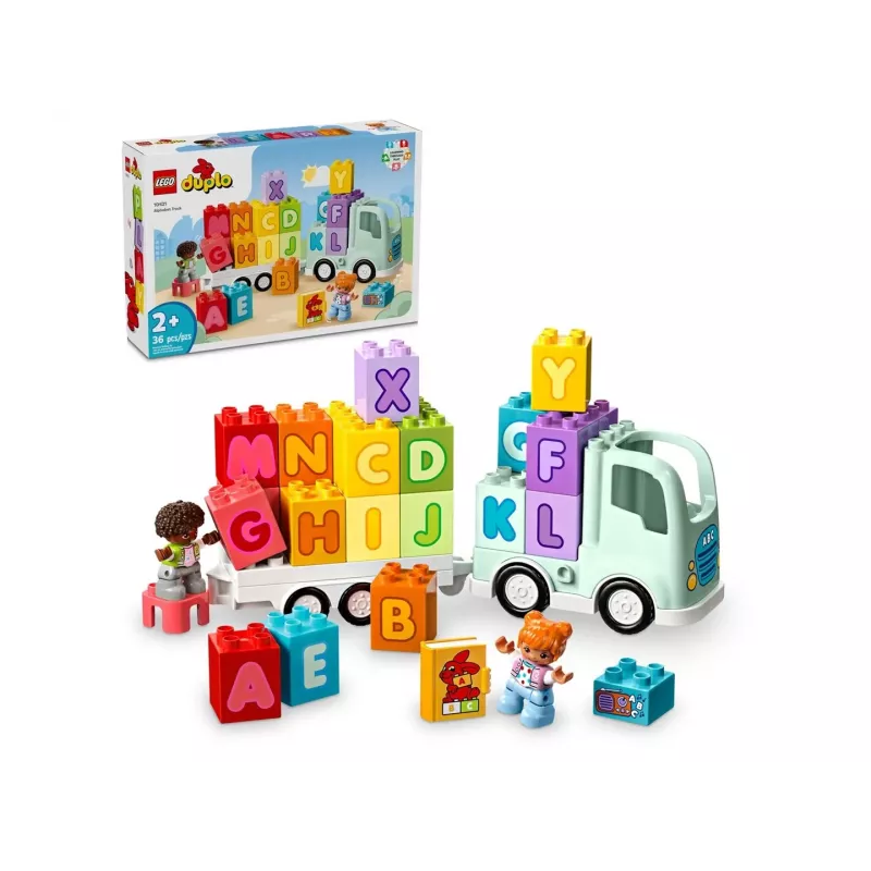 Konstruktors LEGO DUPLO 10421 ABC kravas automašīna, 36 gabali, 2 minifigūras, vecumam no 2 gadiem, izmēri 110×140×70 mm