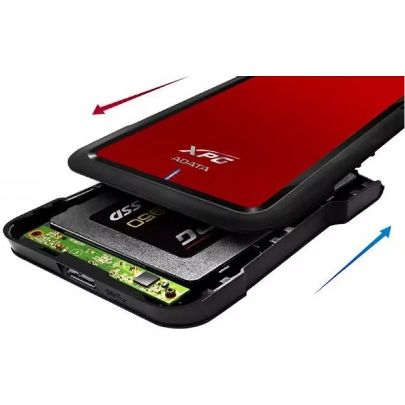 ADATA EX500 HDD/SSD korpuss Melns, Sarkans 2,5 collu