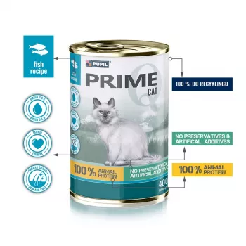 PUPIL Prime bagāts ar lasi un foreli - mitrā kaķu barība - 400g