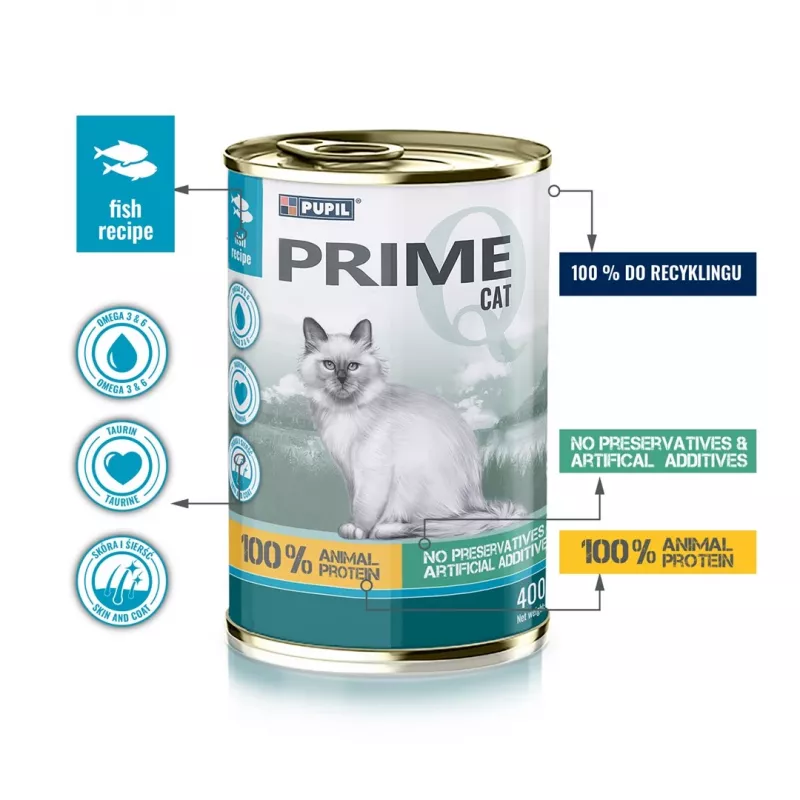 PUPIL Prime bagāts ar lasi un foreli - mitrā kaķu barība - 400g