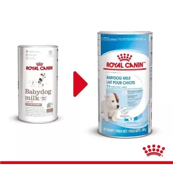 Piena pulveris kucēniem Royal Canin Babydog Milk 400 g — mājputnu garša, 33% olbaltumvielu, 39% tauku, vitamīni un minerālvielas