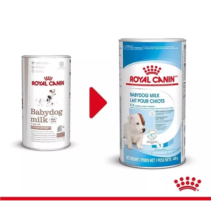 Piena pulveris kucēniem Royal Canin Babydog Milk 400 g — mājputnu garša, 33% olbaltumvielu, 39% tauku, vitamīni un minerālvielas