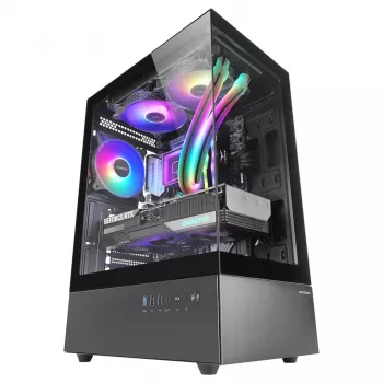 PC korpuss TACENS Mars Gaming MC-XO Midi Tower Melns — ATX/Micro-ATX/Mini-ITX, barošanas bloks apakšā, 1×120 mm aizmugurējais ventilators, atbalsta līdz 328 mm GPU