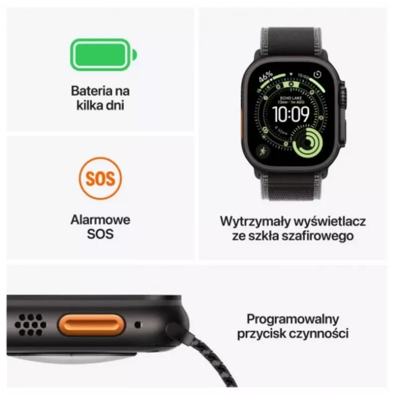 Viedpulkstenis Apple Watch Ultra 3 GPS + Cellular 49mm melns titāna korpuss ar melnu Alpine Loop siksnu (Liela)