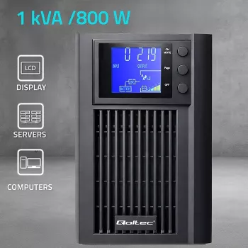 UPS QOLTEC Pure Sine Wave 1kVA 800W ar AVR un LCD displeju