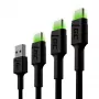 USB-C kabeļu komplekts zaļa Cell GC Ray — USB A uz USB C 3 garumi (30 cm, 120 cm, 200 cm), USB PD, 480 Mbps, 2,4 A, melns