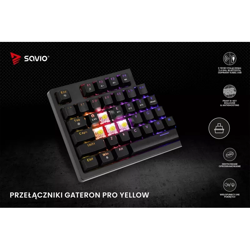 Savio Phenix SAVGK-RED spēļu tastatūra USB RF bezvadu Bluetooth QWERTY