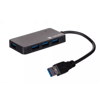 USB centrmezgls NATEC Moth 4 pieslēgvietu USB 3.2 Gen 1 Type-A (5000 Mbit/s), ar USB barošanu, melns, 0,15 m kabelis
