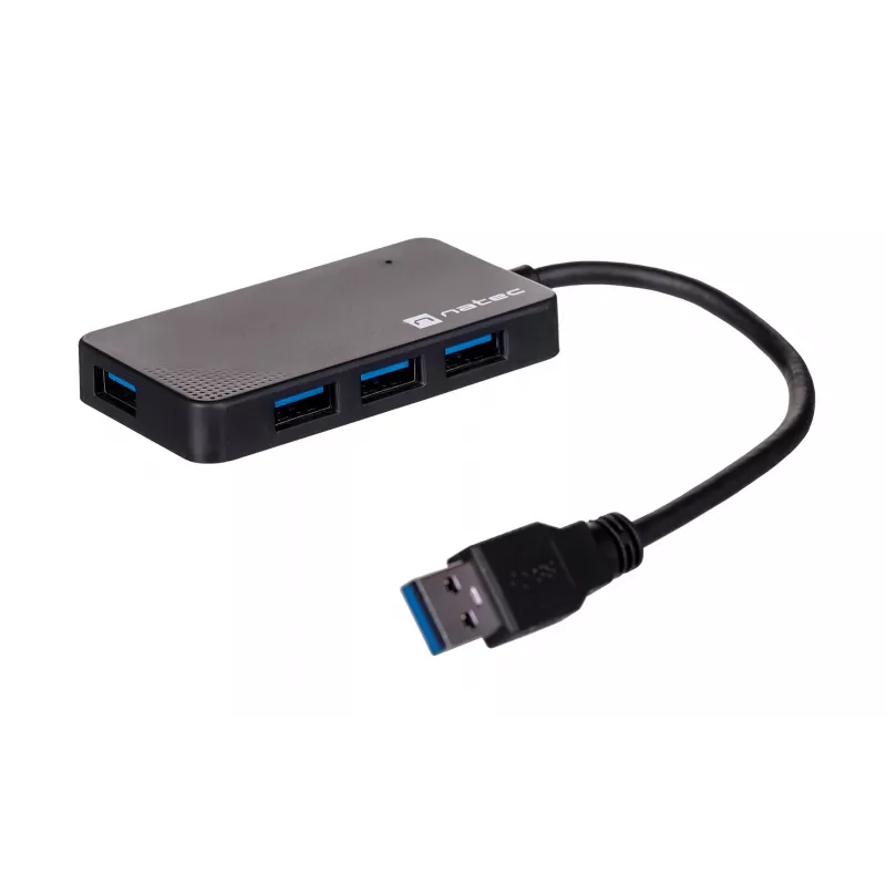 USB centrmezgls NATEC Moth 4 pieslēgvietu USB 3.2 Gen 1 Type-A (5000 Mbit/s), ar USB barošanu, melns, 0,15 m kabelis
