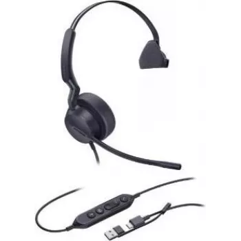Yealink UH42 Mono 1308240 austiņas – USB-C/USB-A – monofoniskas – trokšņu slāpēšana – 35 mm skaļrunis – platjoslas audio – grozāma auss gliemežnīca – melns