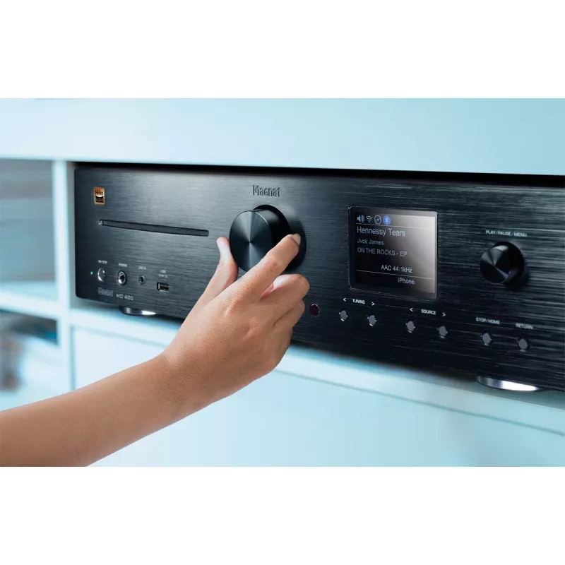 Stereo uztvērējs Magnat MC 400 — 2.0 kanāli, 40 W katrā kanālā, CD atskaņotājs, Wi‑Fi, Bluetooth, DAB/FM, Ethernet (melns)