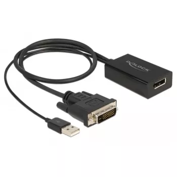 Delock - Adaptera vads - DVI-D, USB (tikai strāvai) (M) uz DisplayPort (W) - DisplayPort 1.2 - 50cm - 4K 30 Hz atbalsts - Melns (63189)