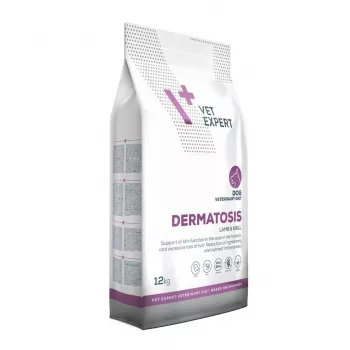 Sausā suņu barība VETEXPERT Dermatosis Lamb & Krill 12 kg — veterinārā diēta ādas stāvokļiem, olbaltumvielas 24%, tauki 17%