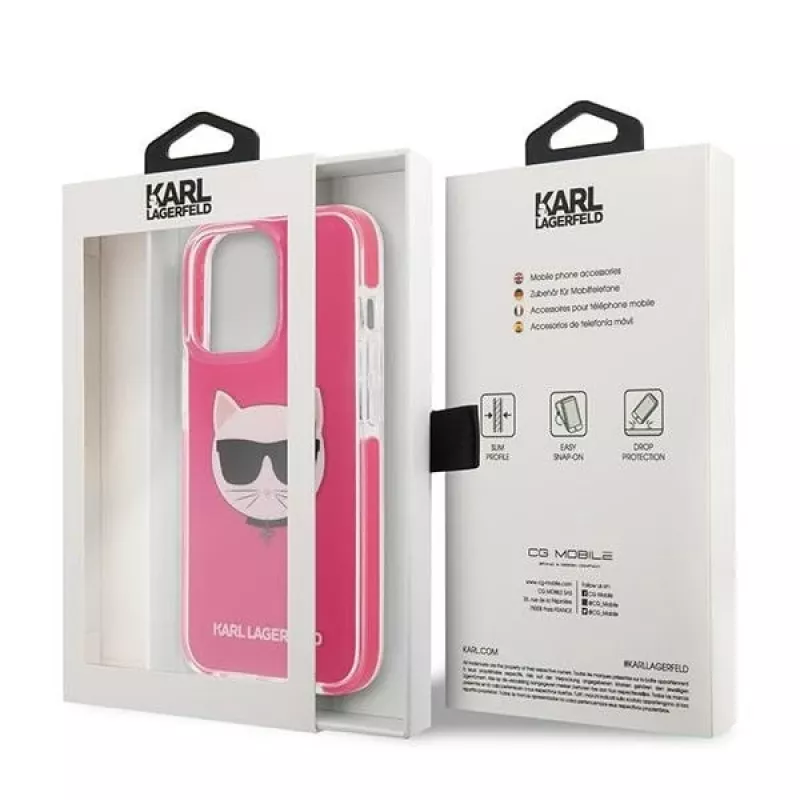 Karl Lagerfeld KLHCP13XTPECPI Iphone 13 Pro Max 6.7 ciets maciņš fuksijas krāsā/FUSCHIA Choupette Head