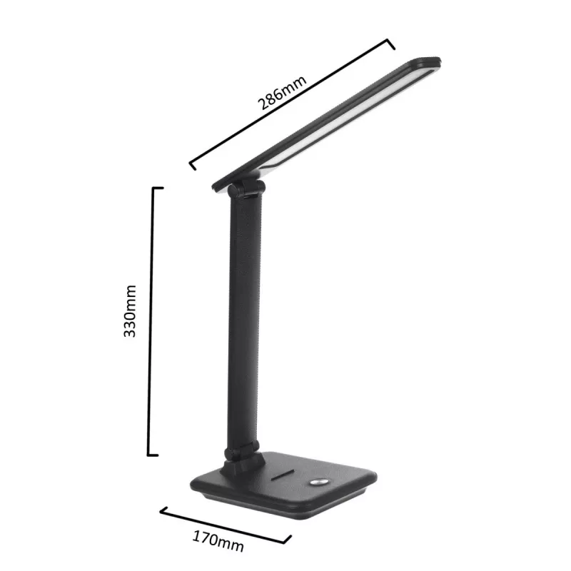 Galda LED lampa MACLEAN MCE614B — regulējama spilgtuma, salokāma regulējama svira, 9W, 3000K/4500K/6500K, melna