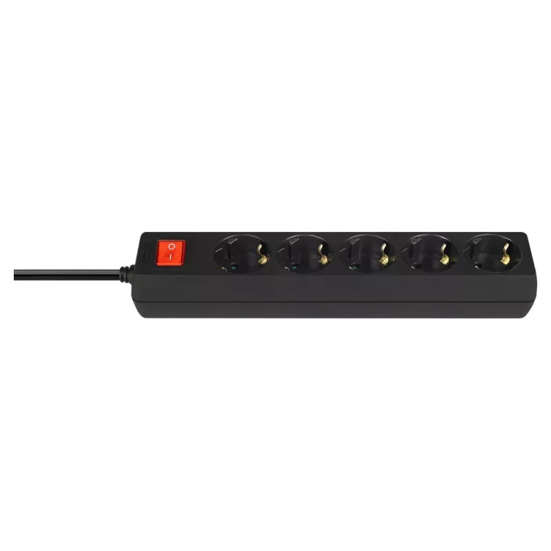 Strāvas sadalītājs SAVIO LZ-15 — 5 maiņstrāvas rozetes, universāls kontaktdakša, 5 m kabelis, 2500 W, 10 A, melns