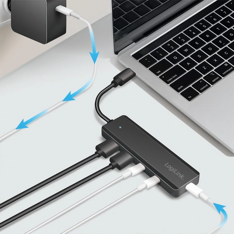 USB-C centrmezgls, 4 porti 2x USB-A, 2x USB-C, melns