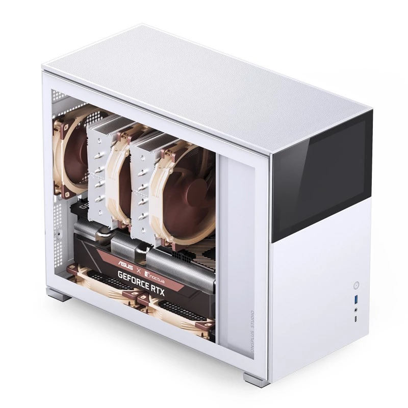 Datora korpuss Jonsbo D31 STD balts — Midi Tower, tērauds, rūdīts stikls, Micro-ATX/ITX/DTX, 2×2,5 collas + 1×3,5 collas, GPU līdz 400 mm, CPU dzesētājs 168 mm
