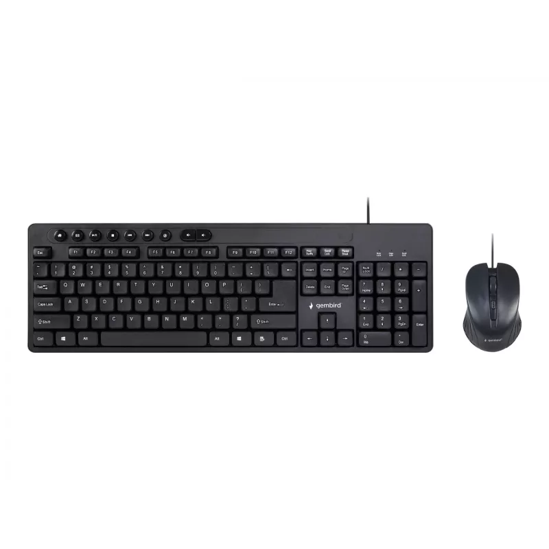 Vadu pilna izmēra tastatūra Gembird KBS-UM-04 USB QWERTY US English ar peli, melna, 1,5 m kabelis