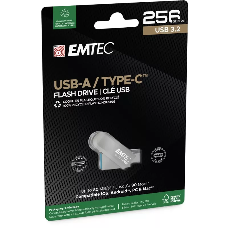 USB zibatmiņa Emtec 256GB USB3.2 Type-C Dual D280