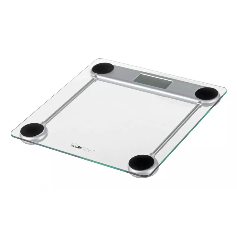 Elektroniskie personālie svari CLATRONIC PW 3368 — maks. 150 kg, precizitāte 100 g, stikla platforma