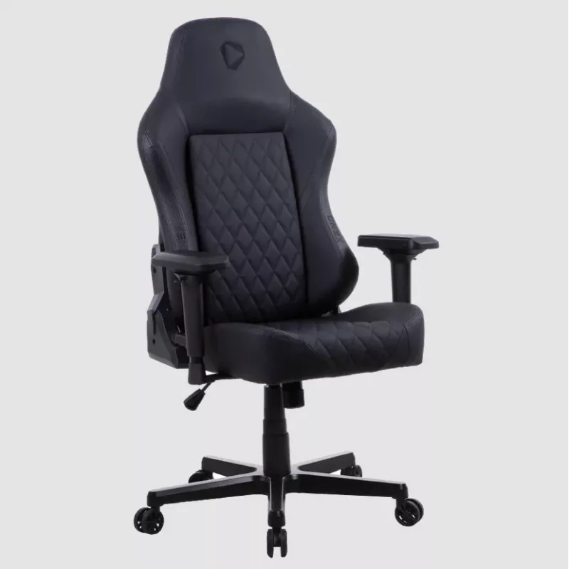 Spēļu krēsls Onex FX8 Formula X — ergonomisks sacīkšu stila sēdeklis, regulējami roku balsti, atgāšanās un slīpuma funkcijas, melns