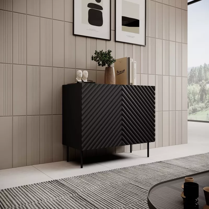 Kumode Cama Meble ONDA 2D 98x45x85 cm, melna, skaidu plātnes rāmis