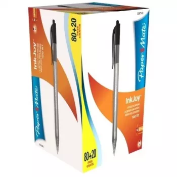 Lodīšu pildspalva Paper Mate InkJoy 100 RT, 80+20 iepakojums, melna tinte, vidēja platuma uzgalis