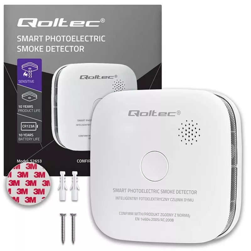 Bezvadu dūmu detektors QOLTEC modelis 52653 ar 85 dB akumulatora signalizāciju