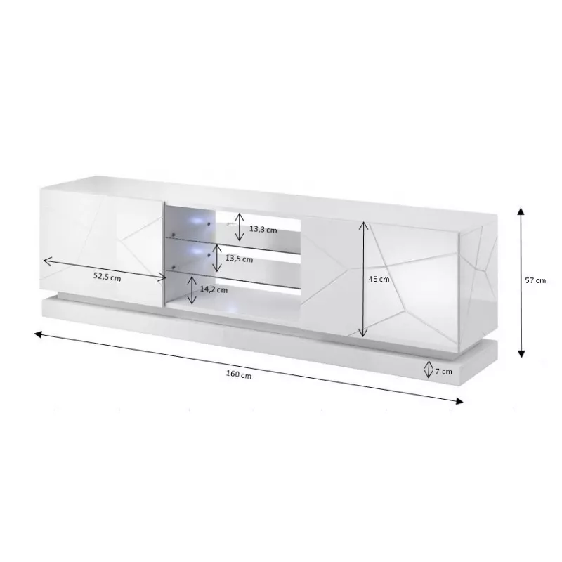 TV cabinet cama meble QIU 160 — MDF balta gloss, 1600×420×570 mm