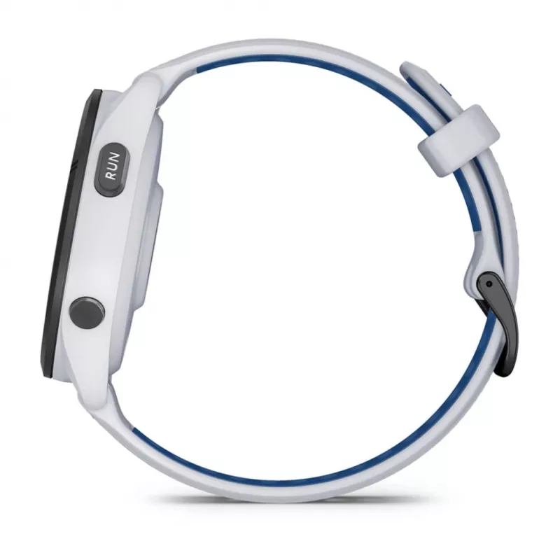 GARMIN Forerunner 265 viedpulkstenis — 46 mm GFRP korpuss, AMOLED 1,3 collas, GPS/GLONASS/Galileo, 15 dienu akumulators, 5 ATM, silikona siksniņa