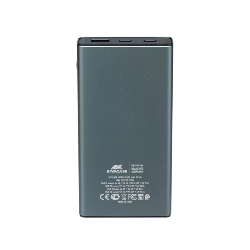 Ārējais akumulators Rivacase VA1021 10000mAh, divas USB izejas, LED indikatori, kompakts pārnēsājams lādētājs