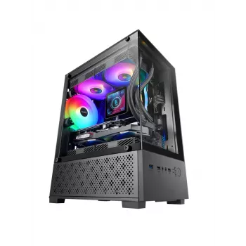 TACENS Mars Gaming MC-SE2 — Mini-ITX / Micro-ATX, melns, sānu logs, apakšā izvietots barošanas bloks, atbalsta 2x2,5 collu + 1x3,5 collu