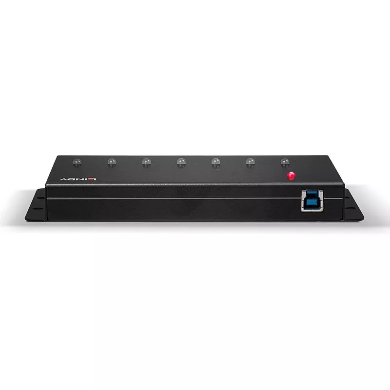 Lindy 7 pieslēgvietu USB 3.0 metāla centrmezgls, USB 3.2 Gen 1 (3.1 Gen 1) Type-A, 5000 Mbit/s, melns, 0.8 m, 185 mm, 75 mm