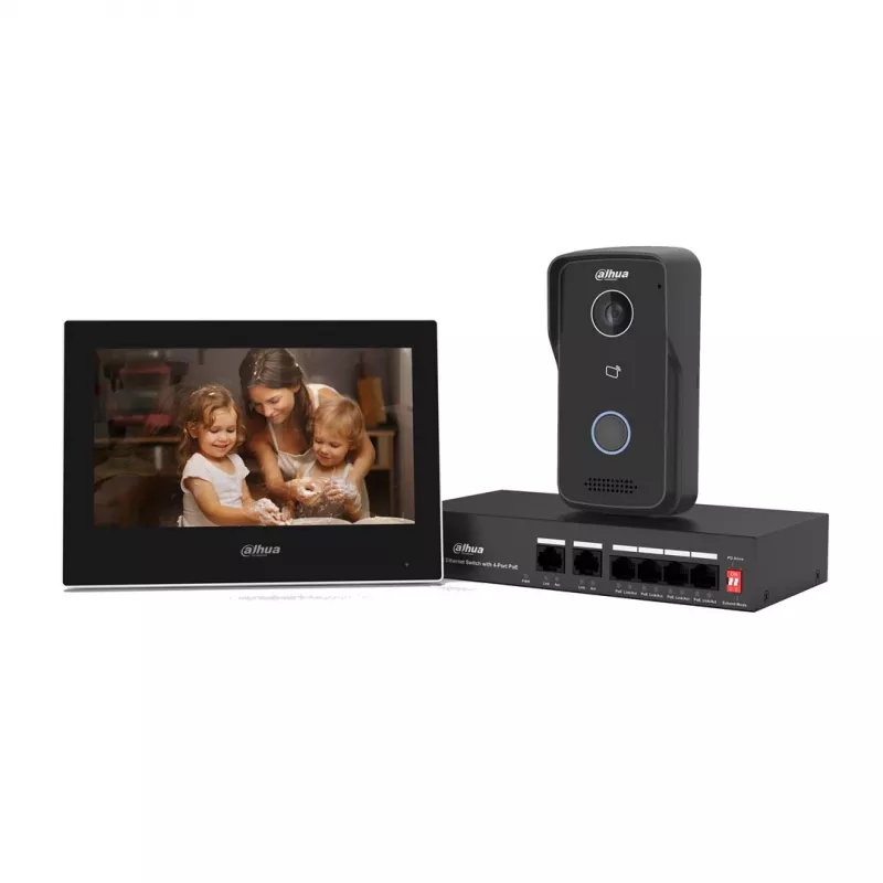 Video durvju sakaru komplekts DAHUA KTP03 7 collu monitors, 2 vadu savienojums, PoE, 1024x600, 2MP kamera