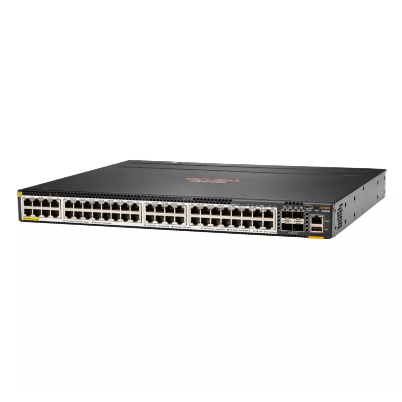 Hewlett Packard Enterprise HPE Aruba 6300M - Slēdzis - L3 - pārvaldīts - 48 x 100/1000/2,5G/5G (PoE+) + 4 x 1 Gigabit / 10 Gigabit / 25 Gigabit / 50 Gigabit SFP56 (Augšupielāde / Sakraušana)
