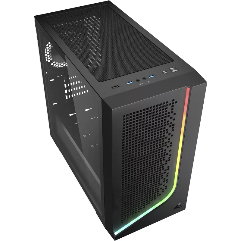 PC korpuss Sharkoon J1000 ARGB mATX — vidus torņa mikro-ATX šasija ar ARGB apgaismojumu