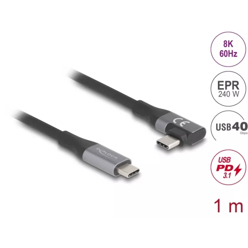USB kabelis DeLOCK 81131 1m USB C melns 40 Gbit/s