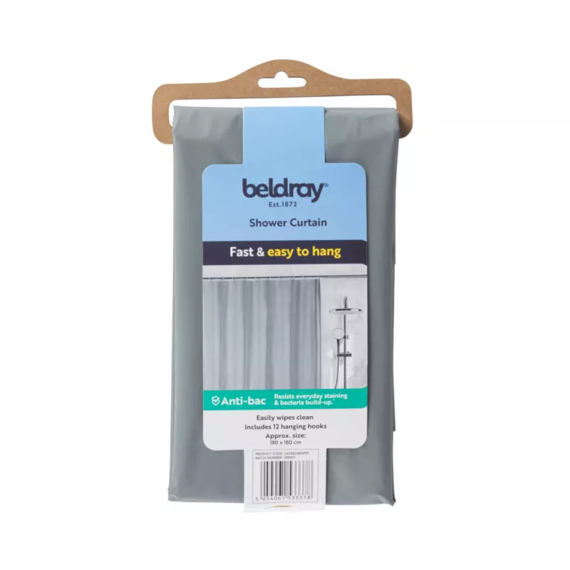 Dušas aizkars Beldray LA028268LGRYUFFEU7 Antibac Gray – antibakteriāls vannasistabas aizkars, standarta izmērs