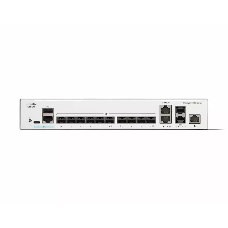 Tīkla komutators Cisco Catalyst C1300-12XS pārvaldāms L2/L3, 12 x 10 Gb SFP+, 240 Gbit/s, 16 tūkst. MAC, montāža statnē, pelēks