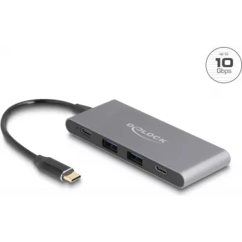 DeLOCK 4 portu USB Type-C centrmezgls, 2 x USB Type-A, 2 x USB Type-C, 10 Gbps