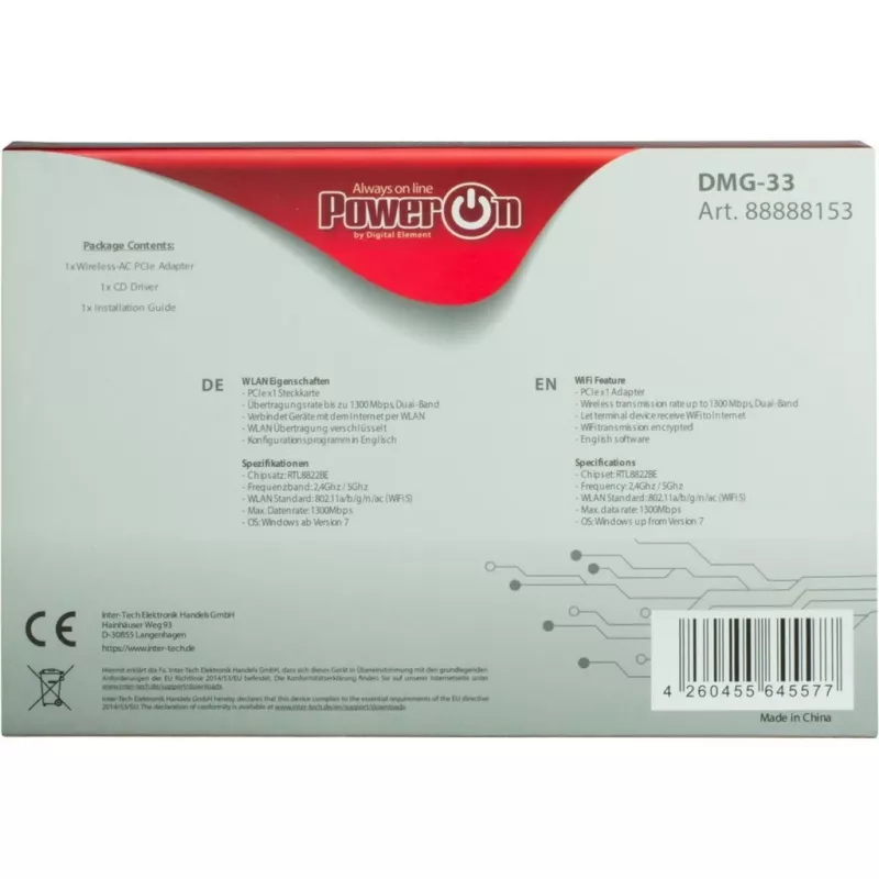 Iekšējā WLAN karte Inter-Tech DMG-33 1300 Mbit/s