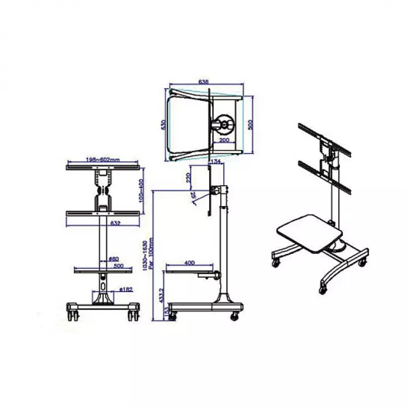 VALUE LCD/TV rullējamais statīvs, 27-47 collas, līdz 35 kg, melns