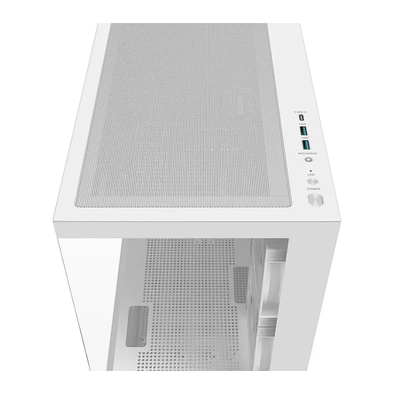 PC Midi Tower korpuss DeepCool CG380 3F WH — Balts, 235×437×451 mm, atbalsta 2,5 collu/3,5 collu, apakšā novietots barošanas bloks, 3x 120 mm ventilatori iekļauti